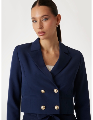 marynarka damska granatowa Guess - detale przód na modelce