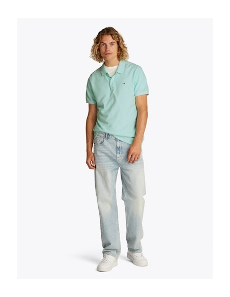 Polo męskie niebieskie Tommy Hilfiger - stylizacja na modelu